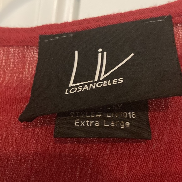 NWOT-LOS ANGELES EX Large shirt- burgundy with ivory lace on top of sleeves - Picture 3 of 6